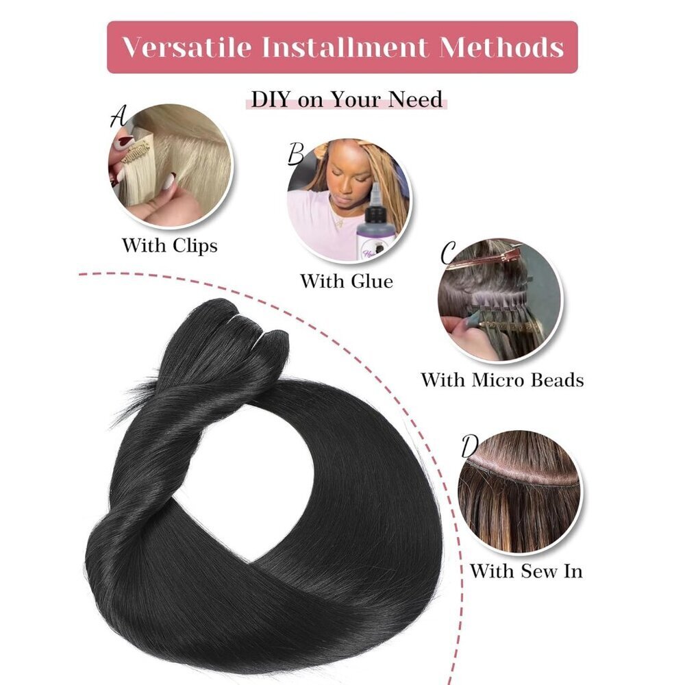 26 Inch Synthetic Hair Extensions for Thin Hair Natural Black Long Weft - Picture 4 of 9